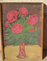 GYŐNYŐRÜ VIRÁG CSENDÉLET .SZIGNÁLT  , LAP ARANYOZOTT KÉPKERET .