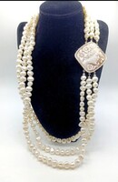 Természetes Valòdi Gyöngy és Szardiniai kagylò cameo 800 Ezüstben Vintage Nyaklánc