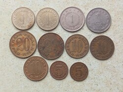 Jugoszlávia 11 db Különböző Érme 5,10,20 Para 1 Dinar 1965-1984