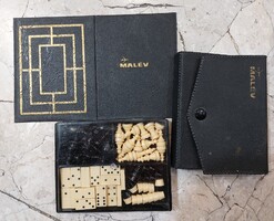 Mini malévos úti sakk és dominó, eredeti tartójában, 8,5×10,5 cm.4145b