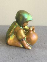 Zsolnay, régi eozinos Sinkó figura, szobor. Annuska.