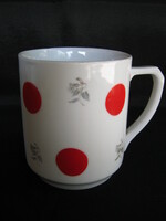 Régi pecsétes Drasche porcelán piros pöttyös bögre
