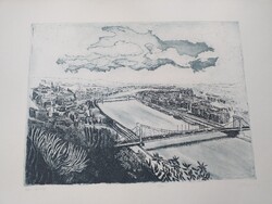 Blahos Rudolf - Pesti látkép - rézkarc