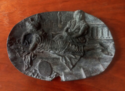 Ancient Greek Scene Metal Bowl, Antique Cast Iron Plate