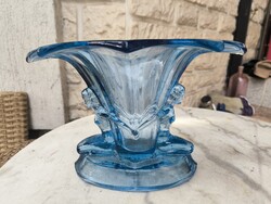 Gyönyörű Art Deco figurális üveg kínáló Asztalközép gyönyörű kék szín. Walter &Söhne