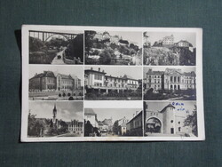Képeslap,Veszprém,Viadukt híd,vár,könyvtár,iskola,megyeháza,városi látkép,részlet,1950-