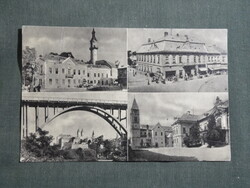 Képeslap,Veszprém,tűztorony,fekete sas szálló,templom,viadukt híd,városi látkép,részlet,1950-
