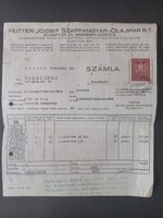 Régi számla - Hutter József Szappangyár-Olajipar R.T. vasúton szállitva Kecskemét-Máriaváros 1930