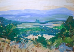 Duna menti táj (keretezett festmény) Major István alkotása