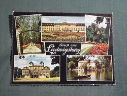Képeslap,Németország,Ludwigsburg,Monrepos-palota,tó,Favorite-kastély,1960-