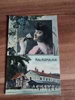 Kál-Kápolna, Vasútállomás,  szőlő, hölgy,  Baross nyomda Eger, postatiszta