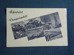 Képeslap,Veszprém,Viadukt híd,vár,könyvtár,iskola,emlékmű,városi látkép,részlet,1950-