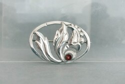 Bernhard Hertz szecessziós/art-deco ezüst bross vörös agathe kővel, Koppenhága Dánia 1910
