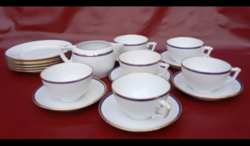 Hüttl Tivadar 6 személyes  porcelán teáskészlet,kistányérokkal,AQUINCUM jelzéssel 19 sz
