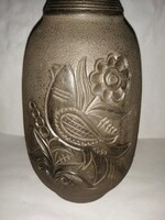 Hódmezővásárhelyi fekete kerámia madár mintás váza - 27 cm (2/d)