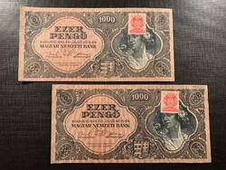 ***  Sorszámkövető bélyeges 1000 pengős páros  ***
