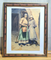 Hölgyek Velencében - akvarell 1936-ból, d. Dobay Endre (városi jelenet, nők, Itália, Olaszország)