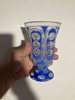 Antik talpas Biedermeier überfangos üveg pohár üveg kupa