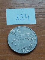 NORVÉGIA 1 KORONA 1972 Réz-nikkel, V. Olav király, LÓ  #124