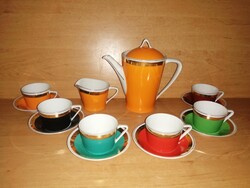 Hollóházi porcelán színes kávéskészlet  - 6 személyes (9/d)