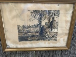 Görög Rezső pihenők Rézkarc.