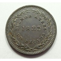 Argentína,1 decimo 1823 - Buenos Ayres aUNC+ réz