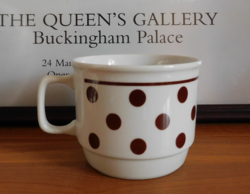 Zsolnay retro kockafülű barna pöttyös kakaós bögre