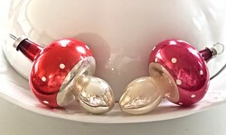 Régi üveg nagy gomba karácsonyfa dísz 5x8cm ár/db