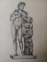 DIONÜSZOSZ - BACCHUS ANTIK RÉSZLETGAZDAG CERUZARAJZ