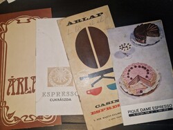 Régi presszó árlapok, hatvanas-hetvenes évek, 4 darab