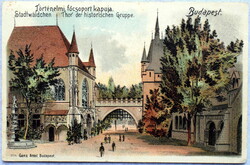 Budapest -Történelmi főcsoport kapuja / Vajdahunyad vára - antik litho képeslap Bp Ganz 1900
