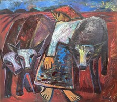 Bakányi Gyula (1955-) Hazafelè, olaj farost szignozott 110x95cm