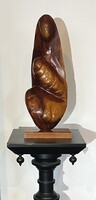 Nagyméretű régi  art deco fa szobor ! Anya gyermekével .