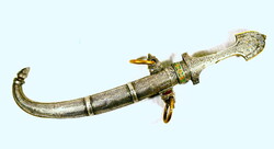 Circa 1900 Orientalist - Eastern curved dagger with silver inlaid sheath and handle!