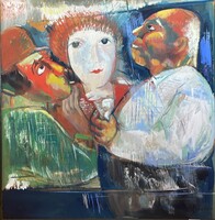 Bakányi Gyula (1955-) Mulatozók, olaj farost jelzett 74x78cm