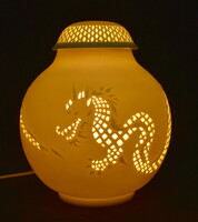 RITKASÁG ! ÁTTÖRT - SÁRKÁNY MINTÁS HERENDI PORCELÁN GÖMB LÁMPA