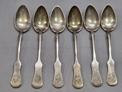 Antik hegedűtok fazonú ezüst kiskanál, mokkás kanál 6 db