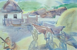 Pituk József: Udvarrészlet, 46x30 + keret (szignózott akvarell, 1950)