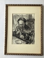 Gráber Margit ( 1895 - 1993 ) , Anyám 1947. Reprodukált grafikája .