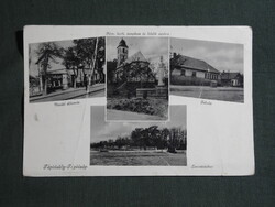 Képeslap,Tápiósüly,Tápiósáp,vasútállomás,iskola,leventetábor,Rk. templom,Aigner L. Bp. kiadás,1940-