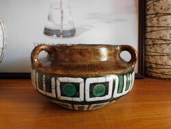 Retro kerámia iparművész három fülű kaspó/ váza