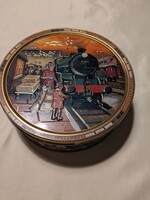 Karácsonyi süteményes doboz, kekszes doboz , domborműves dán fémdoboz