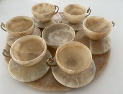 Ónix kávéskészlet, 6 csésze, 6 alj, cukortartó, tálca