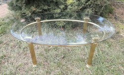 Hollywood Regency stíl asztal / Réz- üveg.