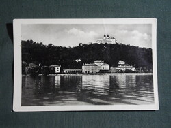 Képeslap,Tihany,Balaton,apátsági templom,halbiológiai állomás látkép,részlet, 1957-
