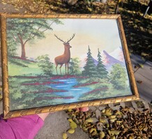 Naiv alkotás őz folyópart erdő tájkép