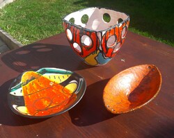 3 db. retro kerámia együtt, kaspó, tálka