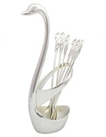 Ezüstözött hattyús kiskanáltartó kanalakkal (00334)