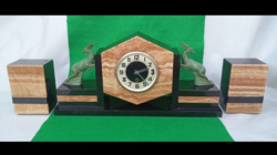 Art deco francia ,márvány ,és ónix ,kandallóóra garnitúra, bronz gazellákkal 1925-30