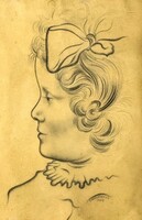 Farkasházy Miklós (1895-1964): Masnis Kislány Portré, szén/papír, 1937